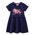 Mädchen T-Shirt Kleid mit buntem Dinosaurier- und Blumenmotiv
