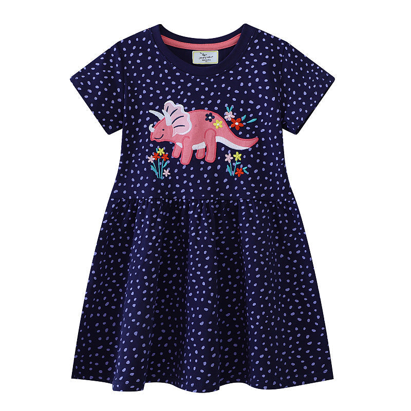Mädchen T-Shirt Kleid mit buntem Dinosaurier- und Blumenmotiv