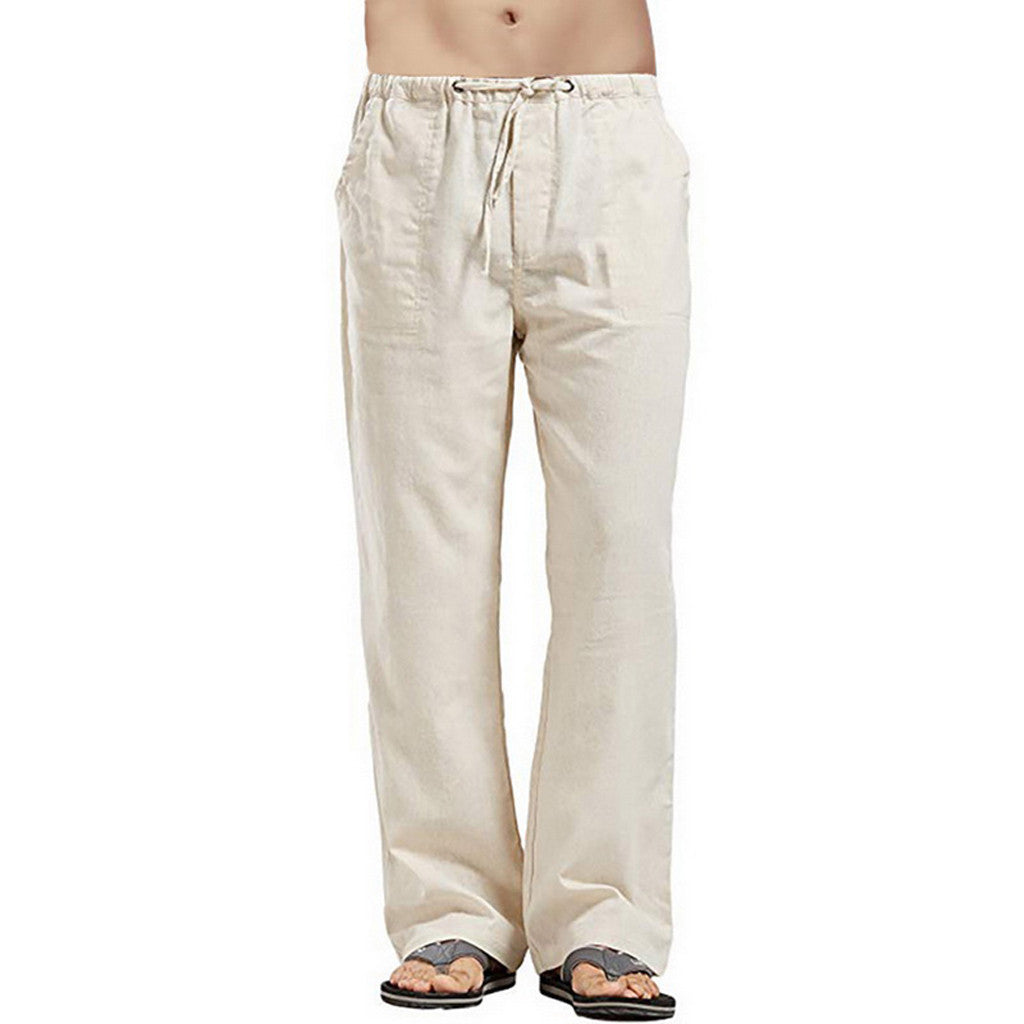 Herren nan lockere Leinenhose mit Tunnelzugbund und geradem Bein