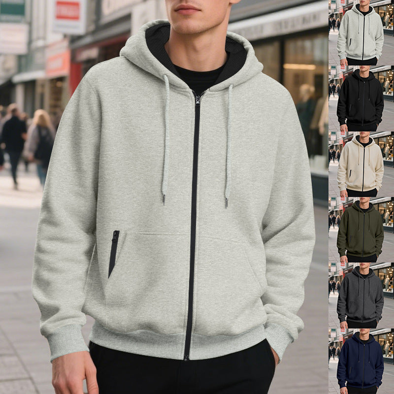 Herren nan oversized Zip-Hoodie mit durchgehendem Reißverschluss, Kängurutasche und gerippten Bündchen