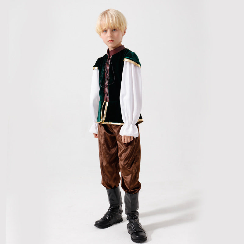 Unisex nan mittelalterliches Kinderkostüm Set mit Samtweste, geraffter Pluderhose und Renaissance-Details