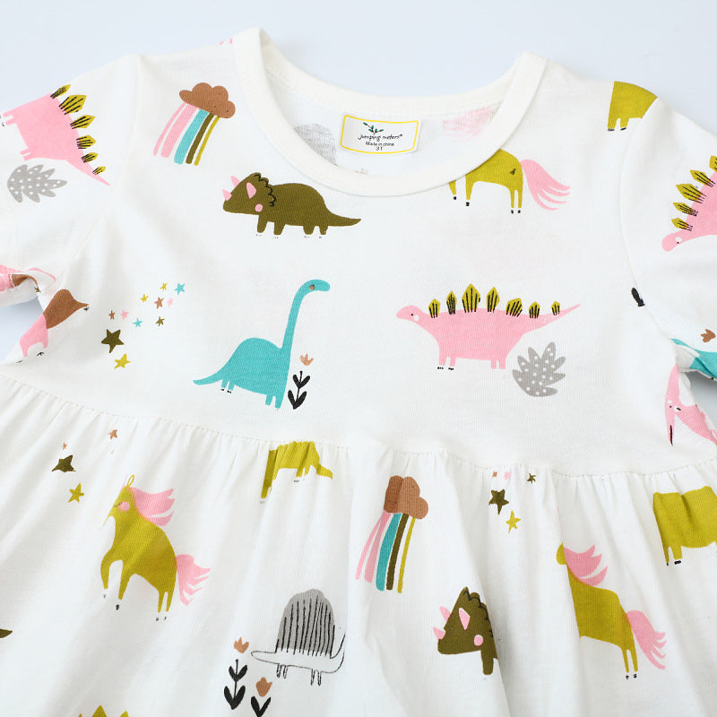 Mädchen Freizeitkleid mit verspielten Dinosaurier- und Einhorn-Motiven