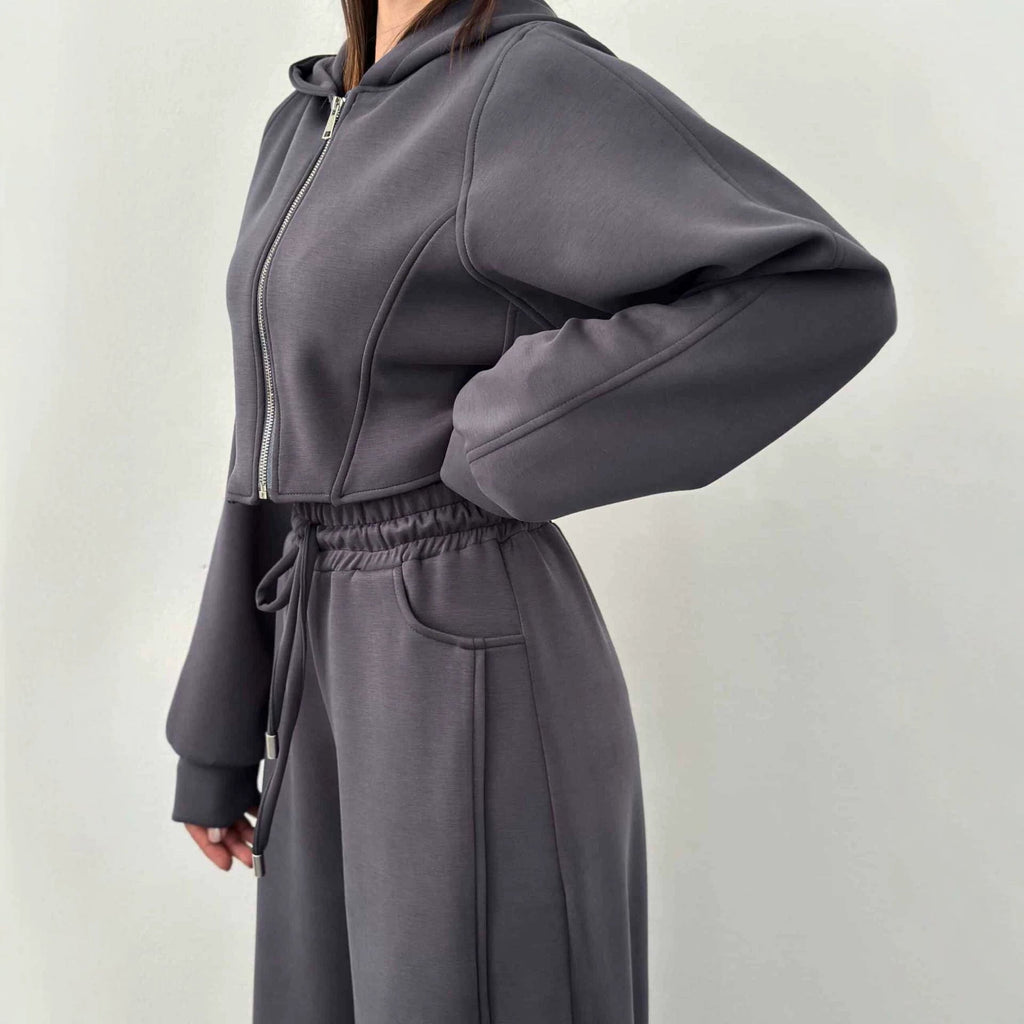 Damen nan weite Highwaist-Loungehose mit Tunnelzug, Eingrifftaschen und Ziernähten