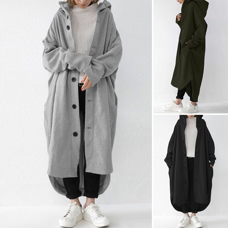 Damen nan weites Kapuzen-Kokonmantel mit asymmetrischem Saum und großen Eingrifftaschen