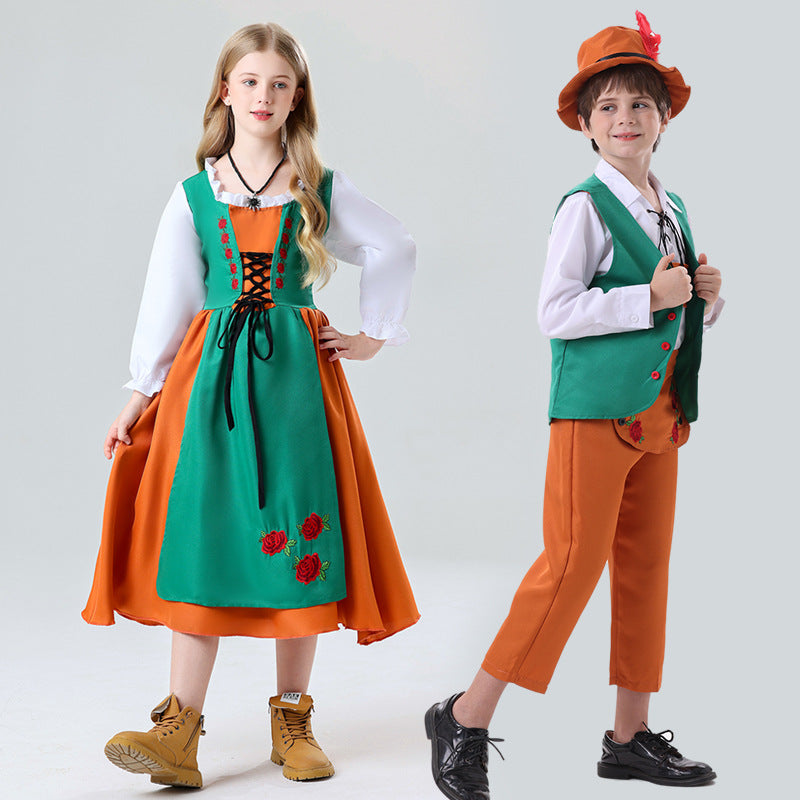 Damen nan folkloristisches Kinderdirndl mit geschnürtem Mieder und bestickter Schürze