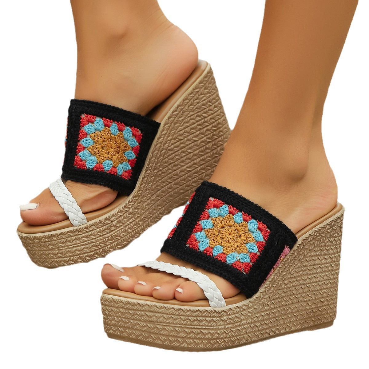 Damen Keil-Sandalen mit floralem Stickdesign und ergonomischer Sohle Selmira
