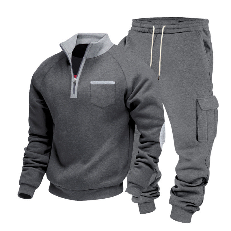 Herren nan Sweatset mit halbem Reißverschluss, Brusttasche und Cargo-Jogger