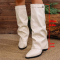 Damen nan kniehohe Slouch-Stiefel mit spitzer Zehenpartie niedrigem Blockabsatz und dekorativem Schaftgurt