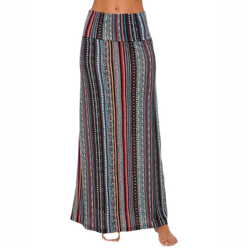 Damen nan Maxirock mit Elastikbund und Eingrifftaschen im Boho-Muster