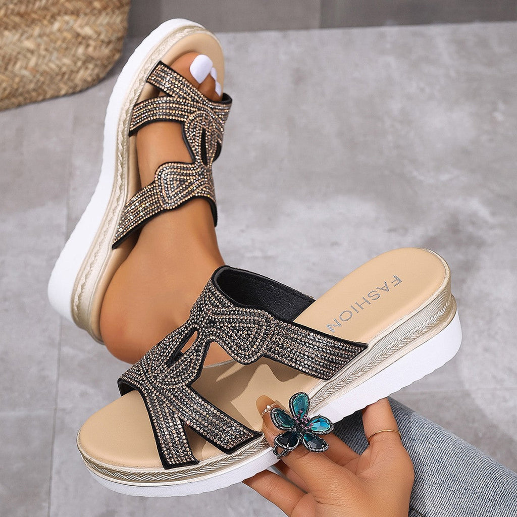 Damen Glitternde Plateau-Sandalen mit funkelndem Strassbesatz Selmira