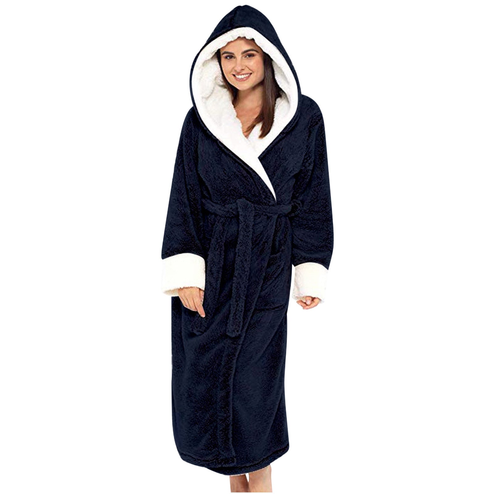 Damen Kuscheliger Fleece-Morgenmantel mit Kapuze und Gürtel Selmira
