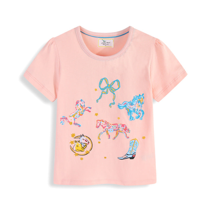 Mädchen T-Shirt mit buntem Pferdedruck