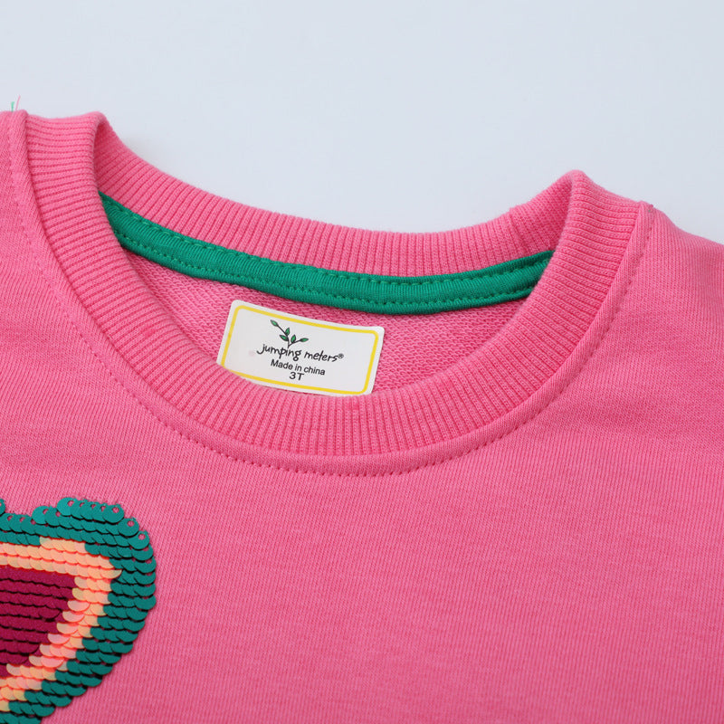Mädchen Sweatshirt mit glitzernden Regenbogenapplikationen