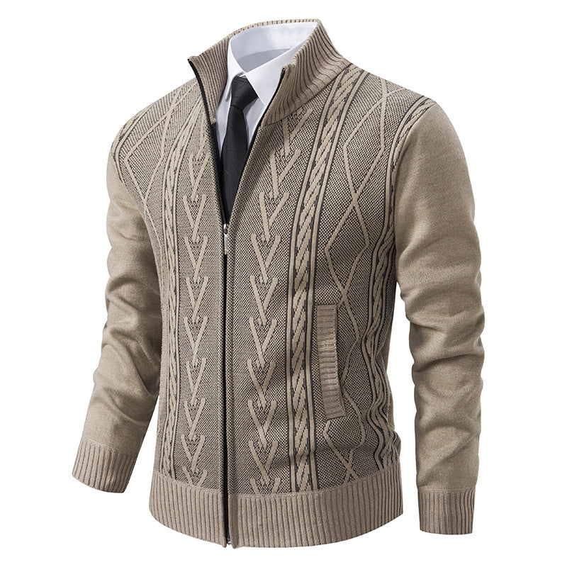 Herren nan gehobene Strickjacke mit erhabenem Zopfmuster und durchgehendem Reißverschluss