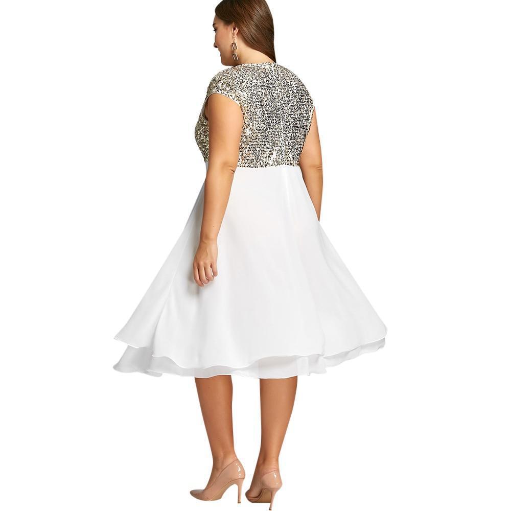 Damen Elegantes Cocktailkleid mit schimmerndem Oberteil und schwingendem Rock Selmira