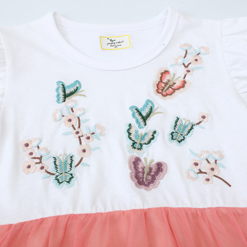 Mädchen Kurzarm Kleid mit floralem Tüllrock