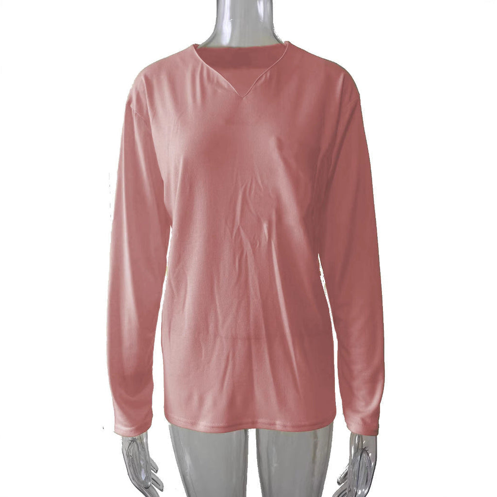 Damen nan legeres Langarmshirt mit V-Notch-Ausschnitt, Brusttasche und lockerer Oversize-Passform