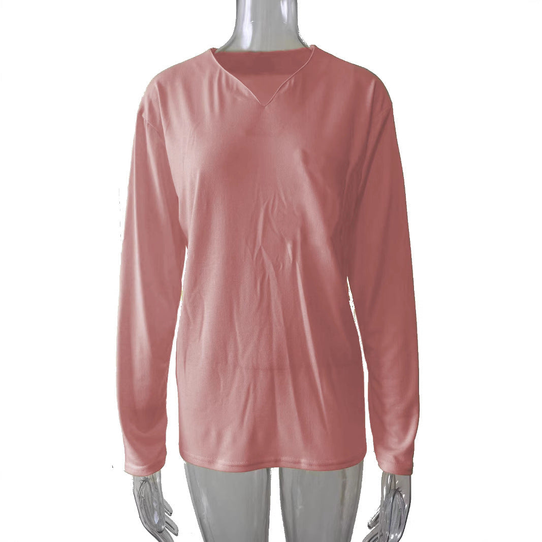 Damen nan legeres Langarmshirt mit V-Notch-Ausschnitt, Brusttasche und lockerer Oversize-Passform