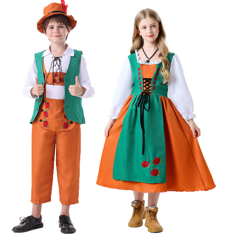 Damen nan folkloristisches Kinderdirndl mit geschnürtem Mieder und bestickter Schürze