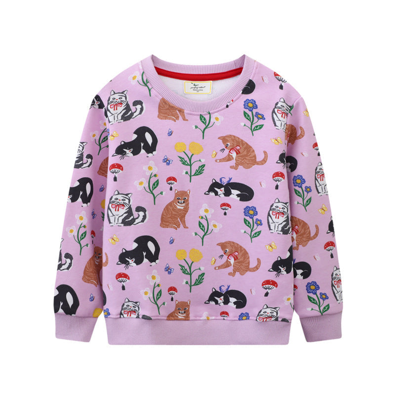 Mädchen Sweatshirt mit buntem Tier- und Blumenmuster