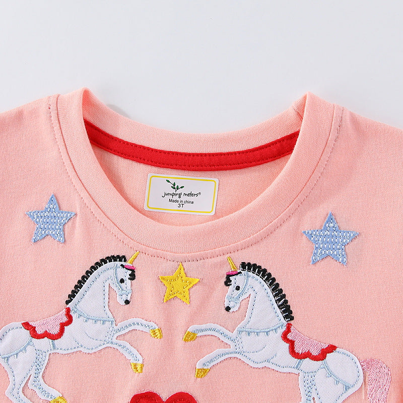 Mädchen Sommerkleid mit buntem Einhornmotiv und fröhlichen Applikationen