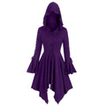 Damen nan Kapuzen-Mantelkleid mit asymmetrischem Zipfelsaum und geschnürten Glockenärmeln