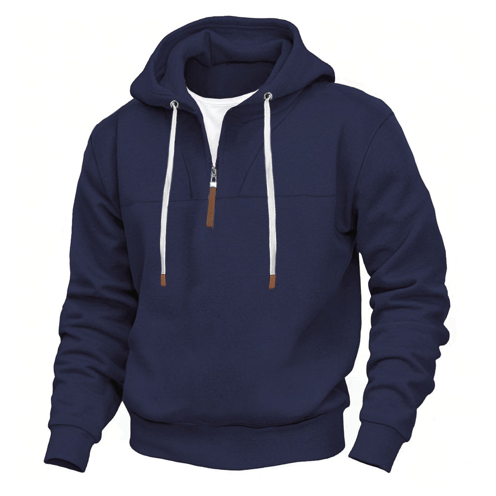 Herren nan Kapuzenpullover mit halbem Reißverschluss, weichem Innenfutter und Leder-Details
