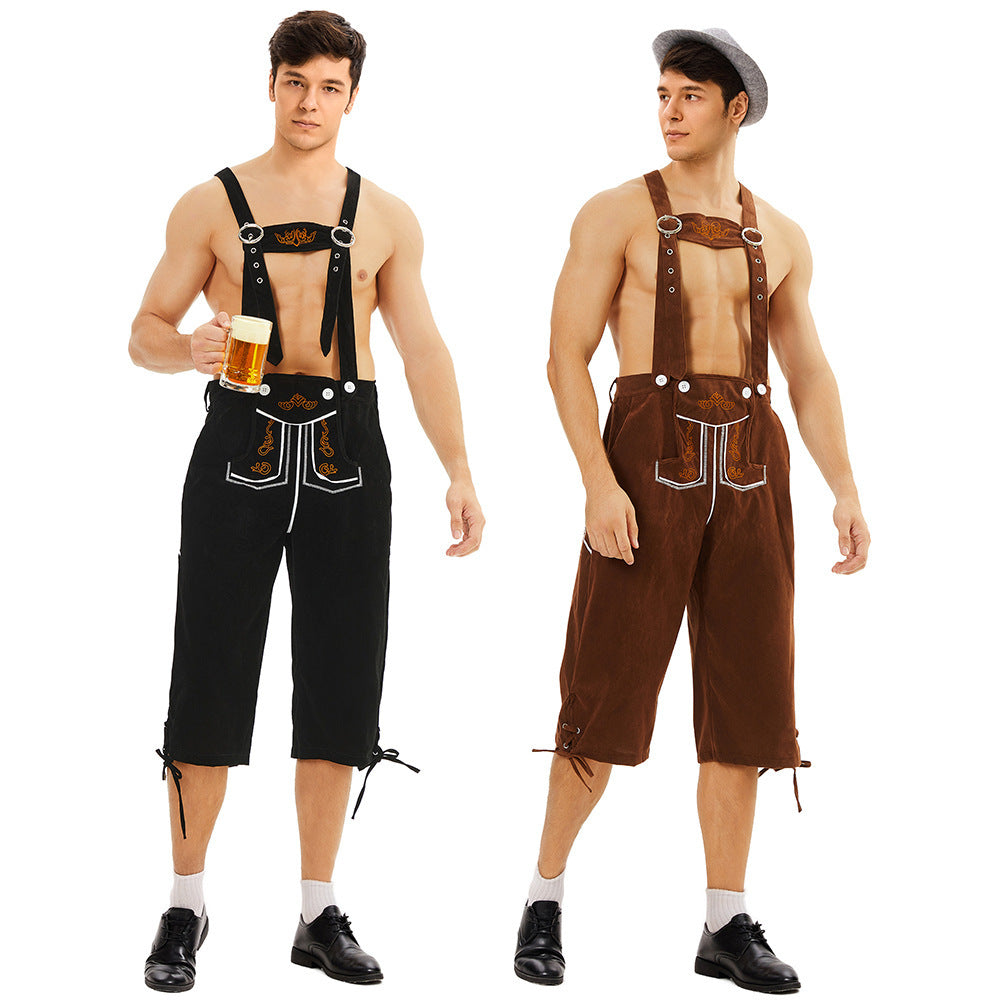 Herren nan knielange Wildlederimitat Lederhose mit detaillierter Stickerei