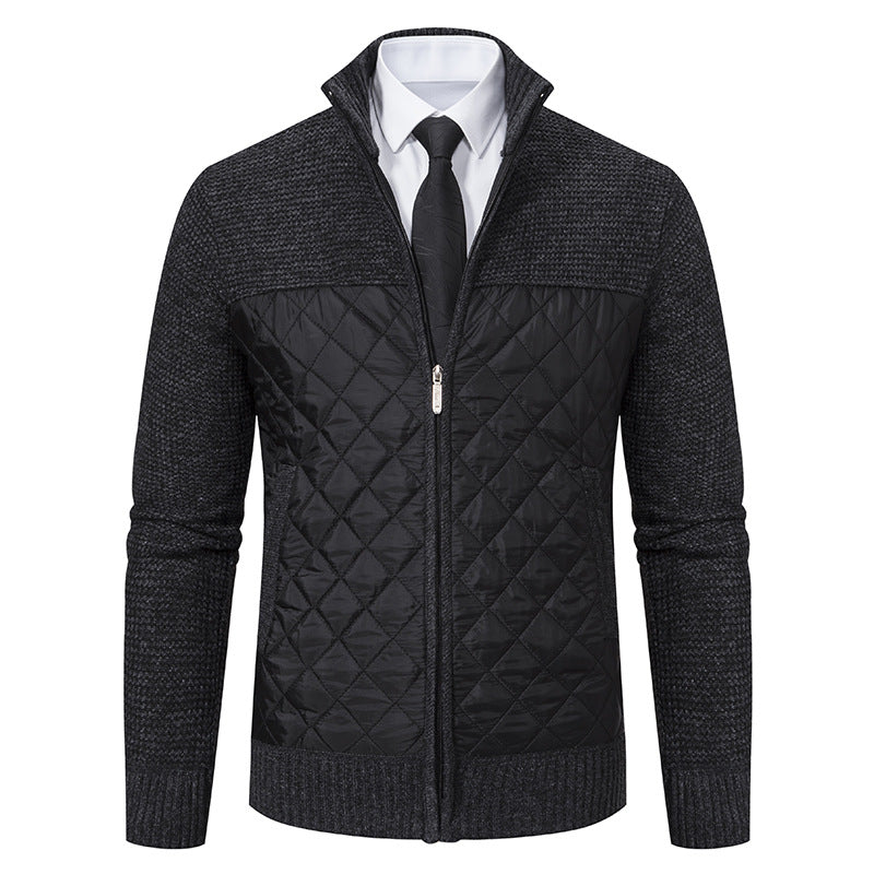 Herren nan gesteppte Hybrid-Strickjacke mit diamantsteppung, Stehkragen, isolierendem Thermofutter und Reißverschluss