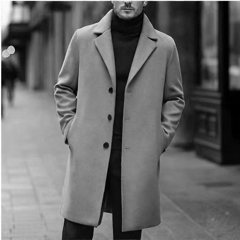 Herren nan eleganter Wollmixmantel mit Reverskragen und geradem Schnitt