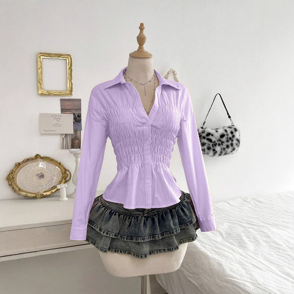 Damen nan taillierte Hemdbluse mit geraffter Brustpartie und Schößchen