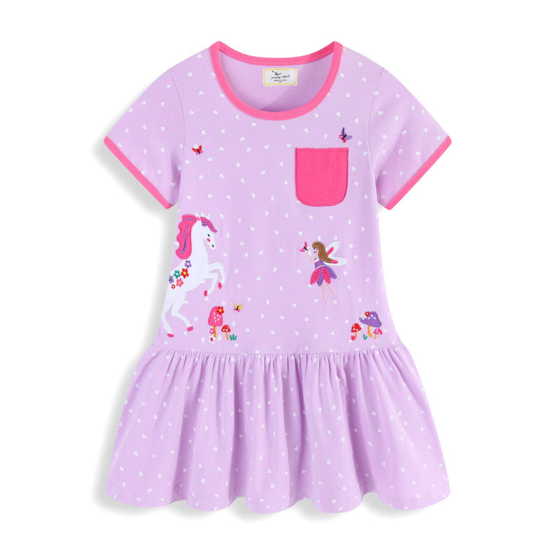 Mädchen Freizeitkleid mit zauberhaften Einhorn- und Feenapplikationen