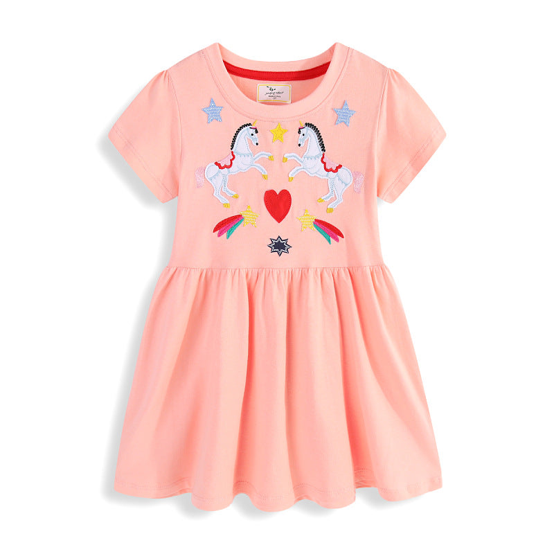 Mädchen Sommerkleid mit buntem Einhornmotiv und fröhlichen Applikationen