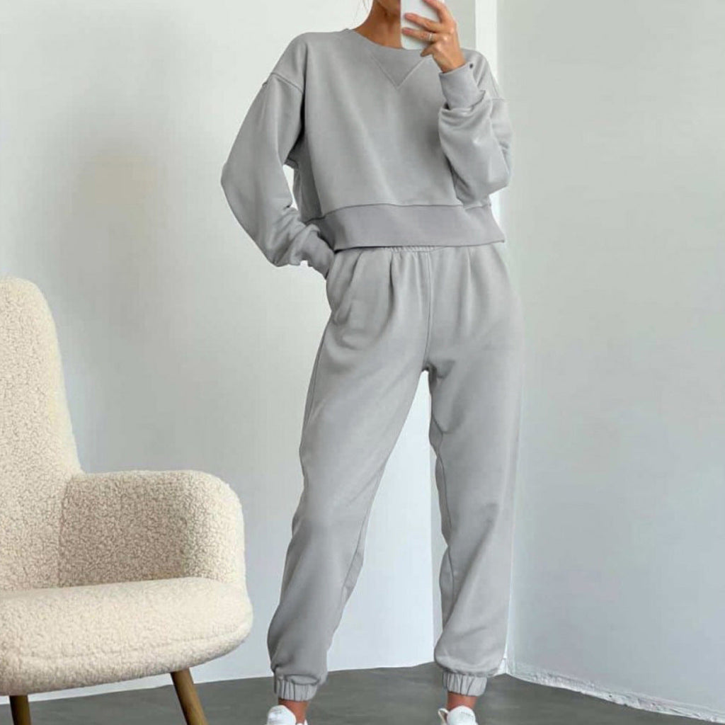 Damen nan Cropped-Sweater-Set mit V-Nahtdetail und hoher Taille Jogginghose
