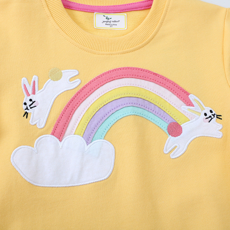 Mädchen Sweatshirt mit buntem Regenbogen und Hasenmotiv