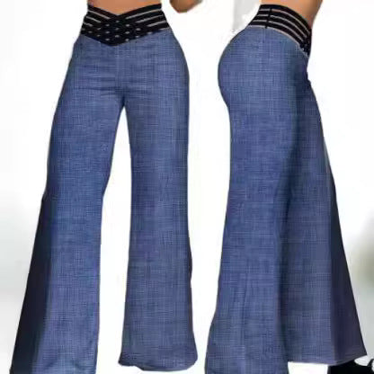 Damen nan hochtaillierte Schlaghose mit mehrreihiger Riemchen-Taille und weitem fließendem Bein