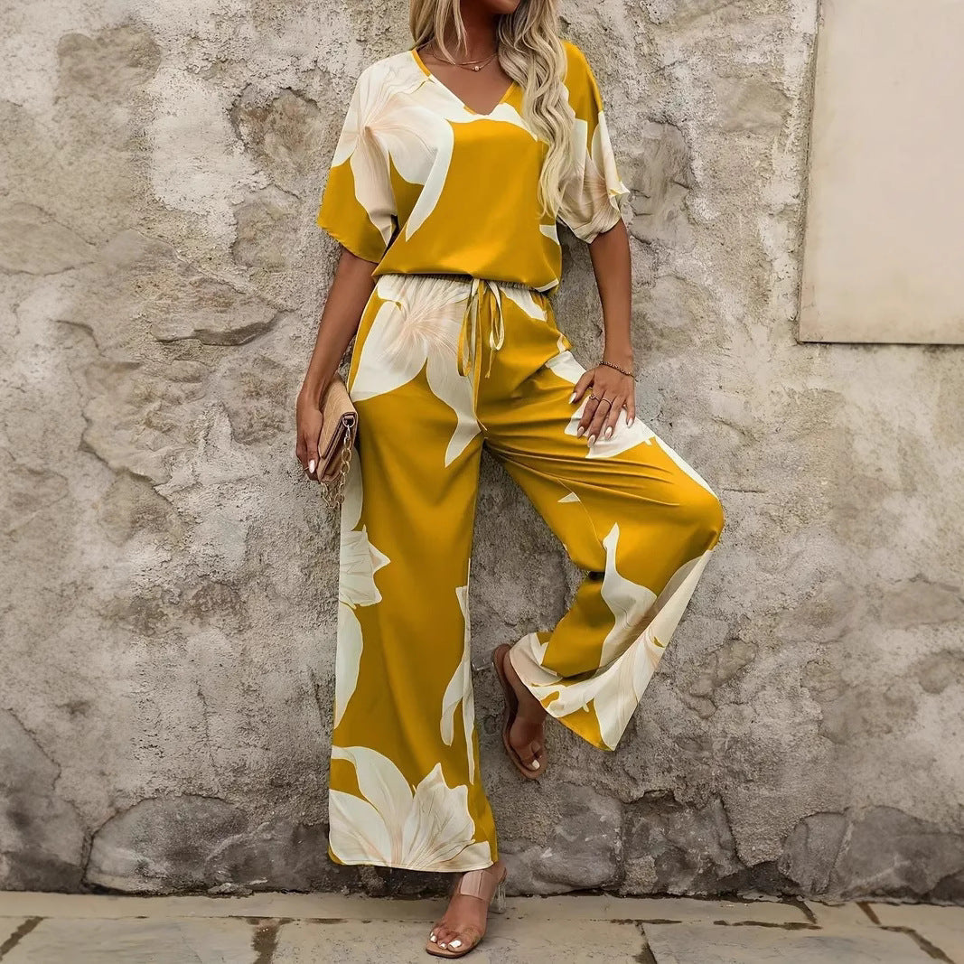 Damen luftiger Hosenanzug mit floralem Print und elastischem Bund Selmira