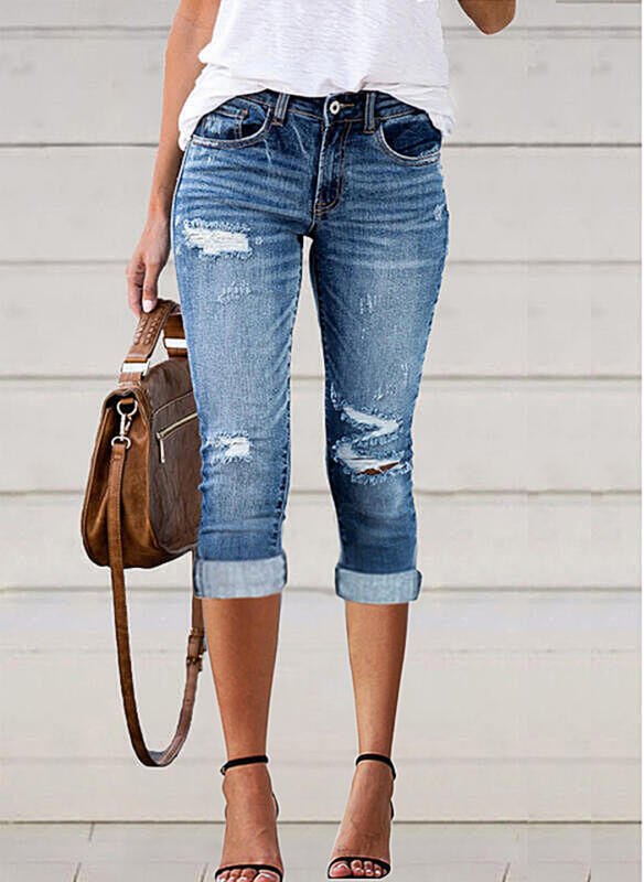 Damen 3/4 Jeans im Used-Look Selmira