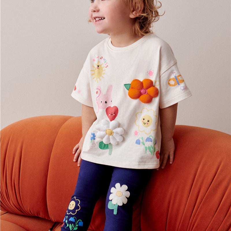 Mädchen Leggings mit verspielter Blumenapplikation