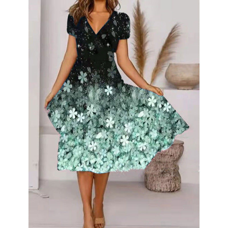 Damen A-Linie Sommerkleid mit V-Ausschnitt und floralen Akzenten Selmira
