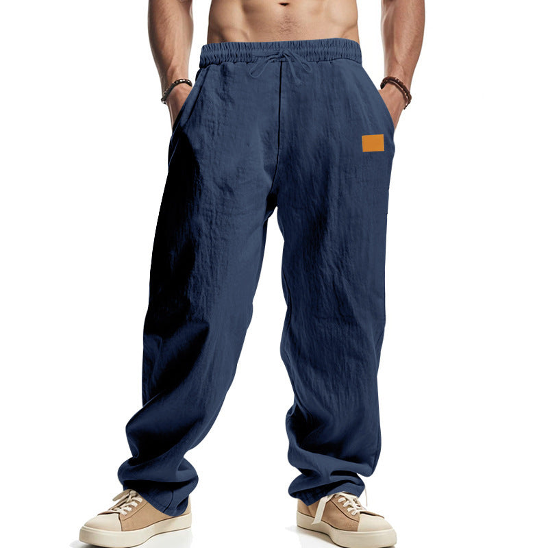 Herren nan lässige Oversize-Leinen-Jogginghose mit Elastikbund, Kordelzug und seitlichen Eingrifftaschen