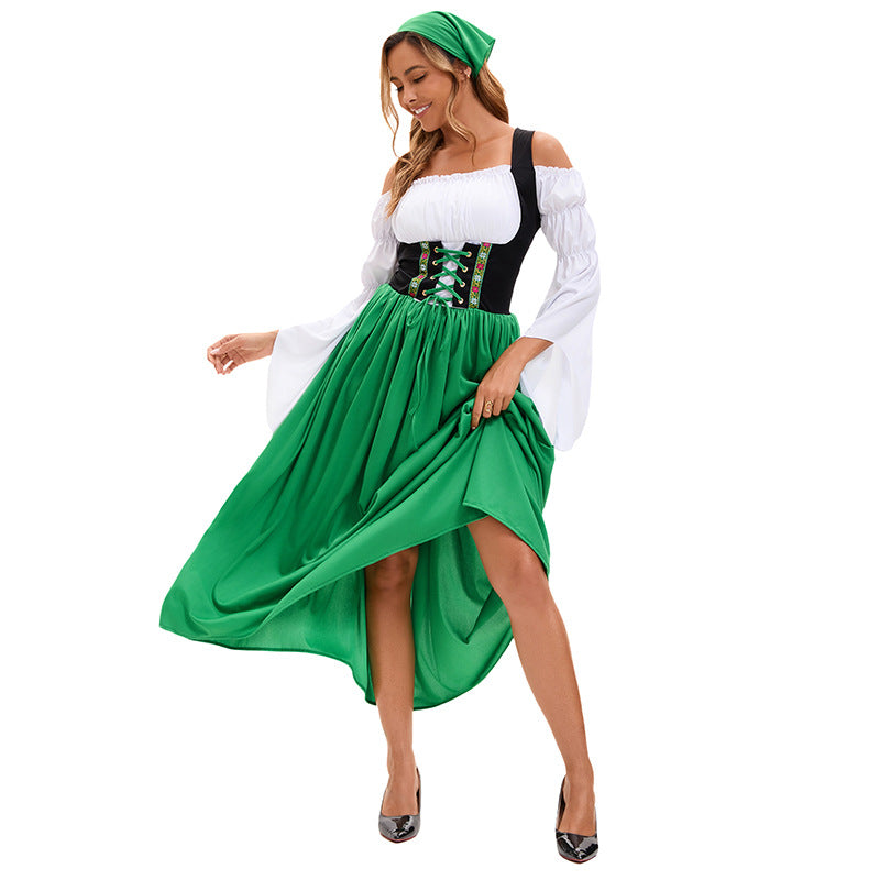 Damen nan Renaissance Dirndl Kostüm mit Schnürmieder und Carmenärmeln
