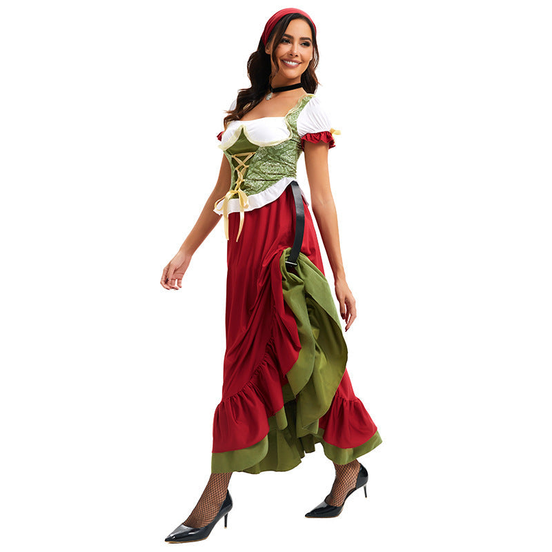 Damen nan traditionelles Dirndl Trachtenkleid Ensemble mit verstellbarem Corsagenmieder und langem Stufenrock