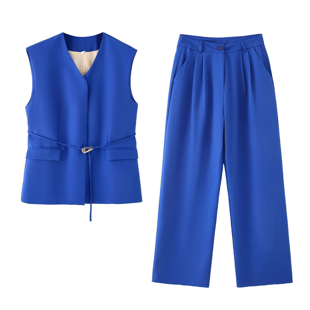 Damen elegantes Blazer- und Hosen-Ensemble mit modernem Gürtel Selmira