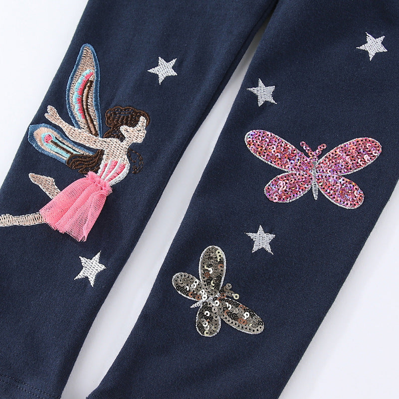 Mädchen Leggings mit glitzernden Feen- und Schmetterlingsapplikationen