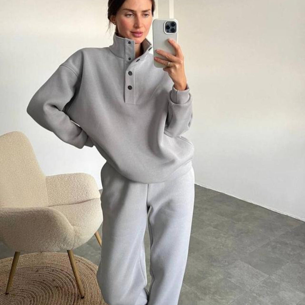 Damen nan kuscheliges Oversize Fleece-Set mit Stehkragen und Jogger