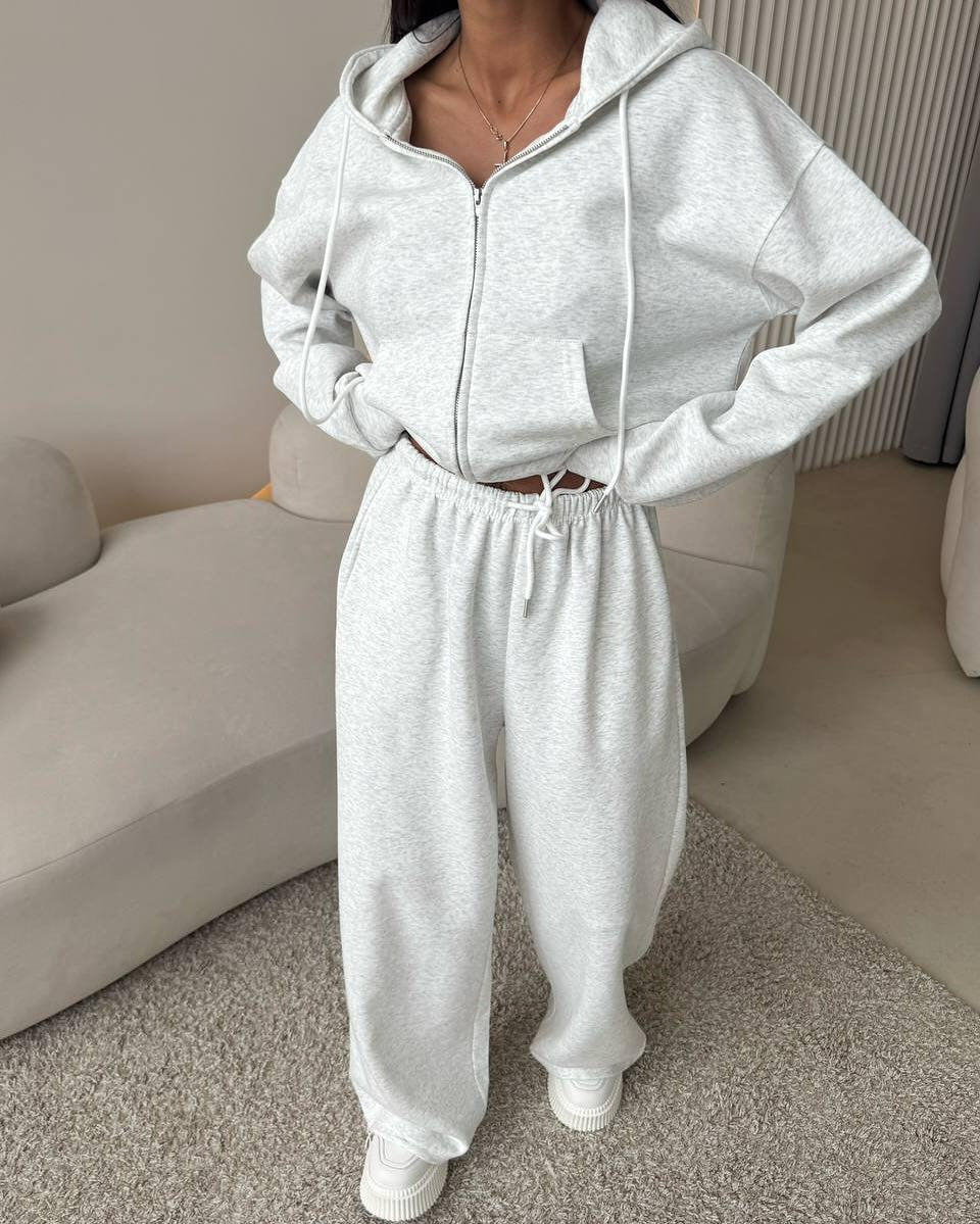 Damen nan weite Highwaist-Loungehose aus Sweatstoff mit Kordelzug und Eingrifftaschen
