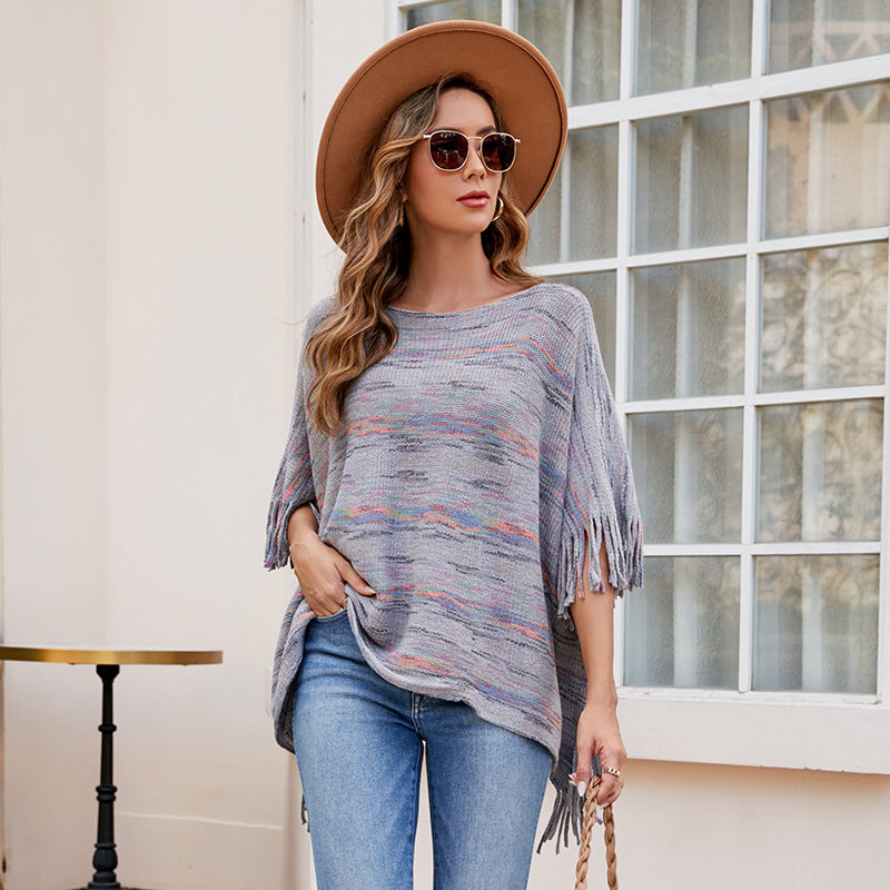Damen kuscheliger Poncho mit fransigen Details Selmira