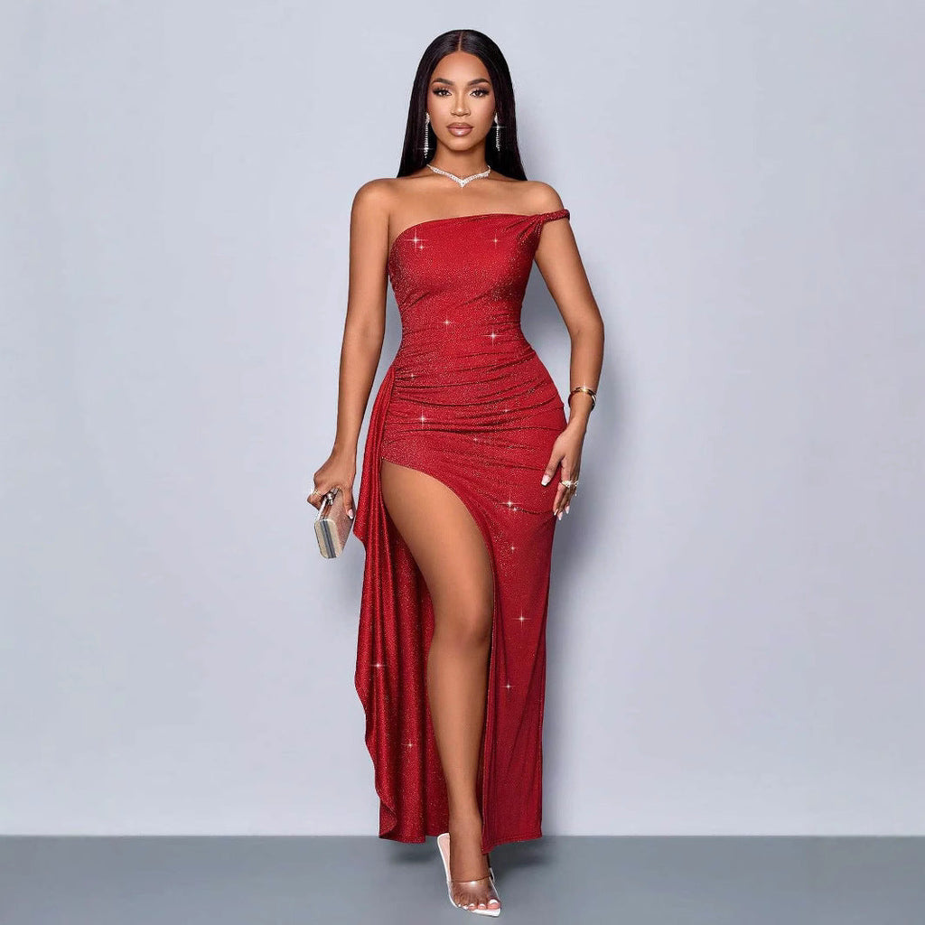 Damen Glamouröses Cocktailkleid mit schimmernden Details und seitlichem Schlitz Selmira