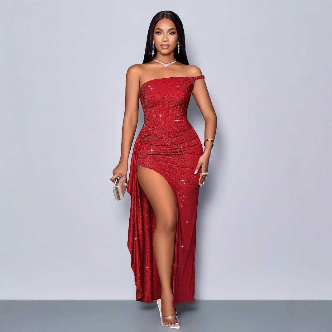 Damen Glamouröses Cocktailkleid mit schimmernden Details und seitlichem Schlitz Selmira